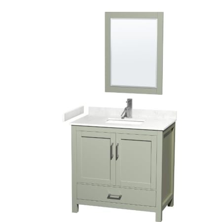 A large image of the Wyndham Collection WCS141436S-VCA-M24 Light Green / White Cultured Marble Top / Brushed Nickel Hardware