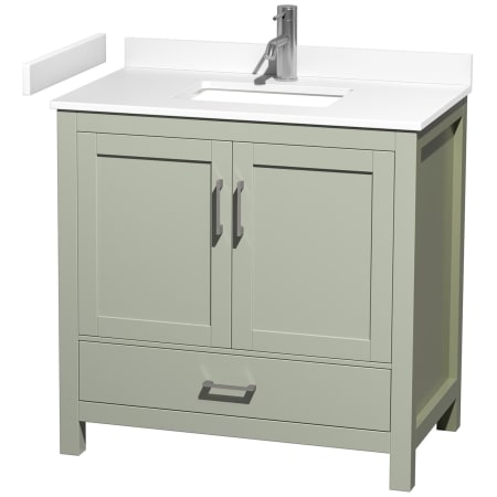 A large image of the Wyndham Collection WCS141436S-VCA-MXX Light Green / White Cultured Marble Top / Brushed Nickel Hardware