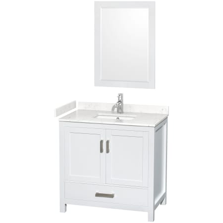 A large image of the Wyndham Collection WCS141436S-VCA-M24 White / Carrara Cultured Marble Top / Brushed Chrome Hardware