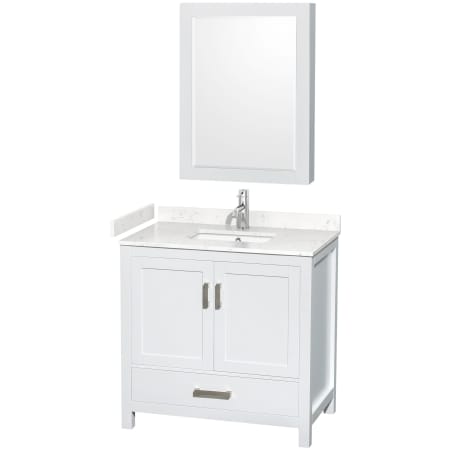 A large image of the Wyndham Collection WCS141436S-VCA-MED White / Carrara Cultured Marble Top / Brushed Chrome Hardware