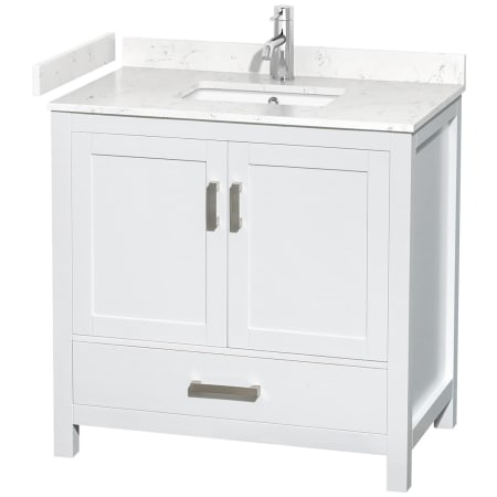 A large image of the Wyndham Collection WCS141436S-VCA-MXX White / Carrara Cultured Marble Top / Brushed Chrome Hardware