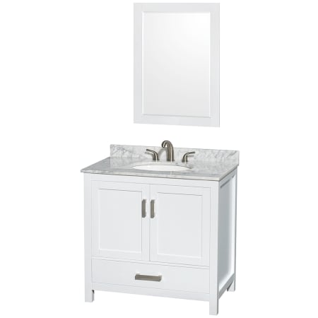 A large image of the Wyndham Collection WCS141436SUNOM24 White / White Carrara Marble Top / Brushed Chrome Hardware