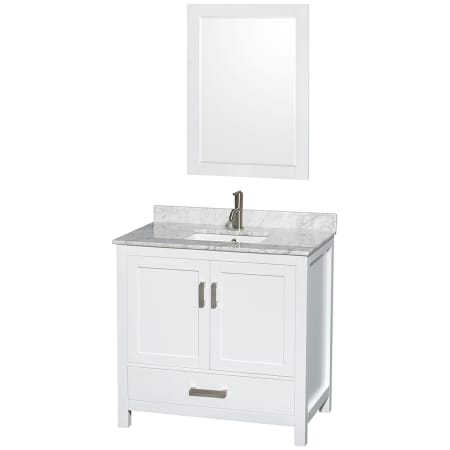 A large image of the Wyndham Collection WCS141436SUNSM24 White / White Carrara Marble Top / Brushed Chrome Hardware