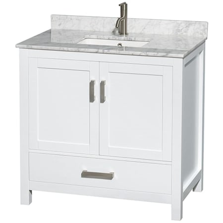 A large image of the Wyndham Collection WCS141436SUNSMXX White / White Carrara Marble Top / Brushed Chrome Hardware