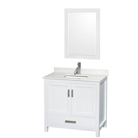 A large image of the Wyndham Collection WCS141436S-QTZ-UNSM24 White / Giotto Quartz Top / Brushed Chrome Hardware