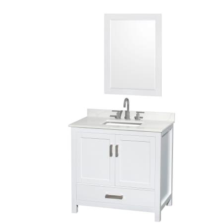 A large image of the Wyndham Collection WCS141436S-QTZ-US3M24 White / Giotto Quartz Top / Brushed Chrome Hardware