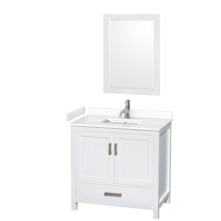 A large image of the Wyndham Collection WCS141436S-VCA-M24 White / White Cultured Marble Top / Brushed Chrome Hardware