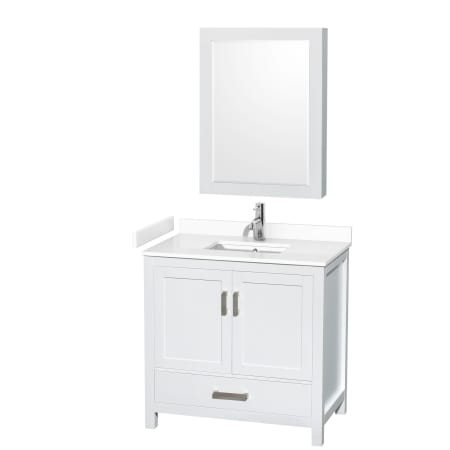 A large image of the Wyndham Collection WCS141436S-VCA-MED White / White Cultured Marble Top / Brushed Chrome Hardware
