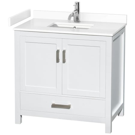 A large image of the Wyndham Collection WCS141436S-VCA-MXX White / White Cultured Marble Top / Brushed Chrome Hardware