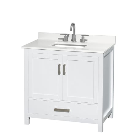 A large image of the Wyndham Collection WCS141436S-QTZ-US3MXX White / White Quartz Top / Brushed Chrome Hardware