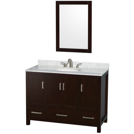 A large image of the Wyndham Collection WCS141448SUNOM24 Espresso / White Carrara Marble Top / Brushed Chrome Hardware