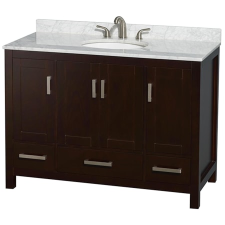 A large image of the Wyndham Collection WCS141448SUNOMXX Espresso / White Carrara Marble Top / Brushed Chrome Hardware