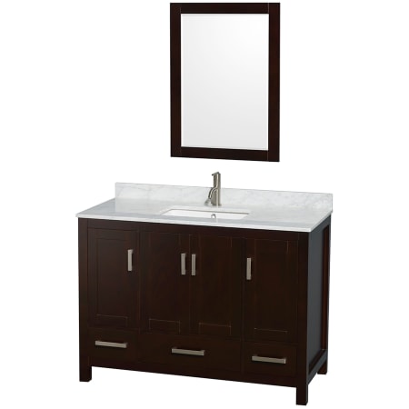 A large image of the Wyndham Collection WCS141448SUNSM24 Espresso / White Carrara Marble Top / Brushed Chrome Hardware
