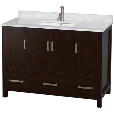 A large image of the Wyndham Collection WCS141448SUNSMXX Espresso / White Carrara Marble Top / Brushed Chrome Hardware