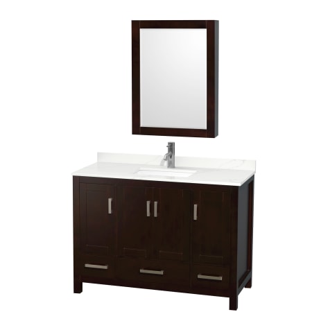 A large image of the Wyndham Collection WCS141448S-QTZ-UNSMED Espresso / Giotto Quartz Top / Brushed Chrome Hardware