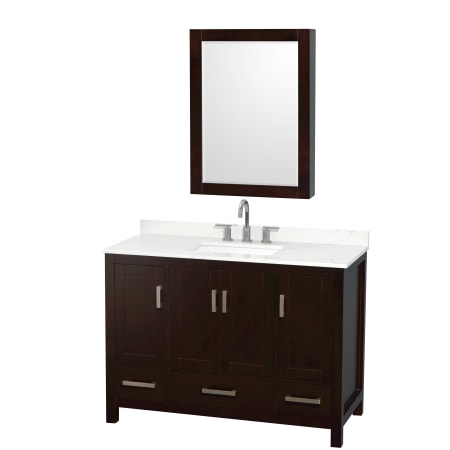 A large image of the Wyndham Collection WCS141448S-QTZ-US3MED Espresso / Giotto Quartz Top / Brushed Chrome Hardware