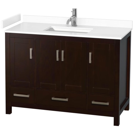 A large image of the Wyndham Collection WCS141448S-VCA-MXX Espresso / White Cultured Marble Top / Brushed Chrome Hardware