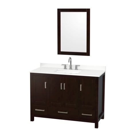 A large image of the Wyndham Collection WCS141448S-QTZ-US3M24 Espresso / White Quartz Top / Brushed Chrome Hardware