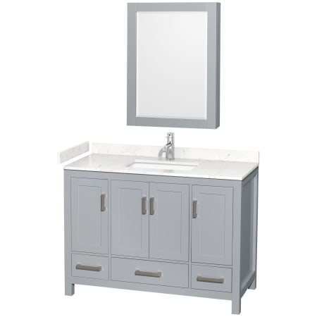 A large image of the Wyndham Collection WCS141448S-VCA-MED Gray / Carrara Cultured Marble Top / Brushed Chrome Hardware