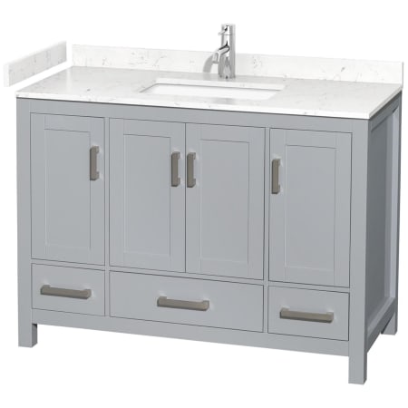 A large image of the Wyndham Collection WCS141448S-VCA-MXX Gray / Carrara Cultured Marble Top / Brushed Chrome Hardware