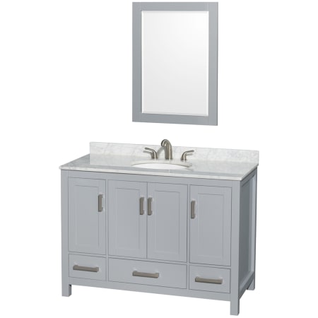A large image of the Wyndham Collection WCS141448SUNOM24 Gray / White Carrara Marble Top / Brushed Chrome Hardware