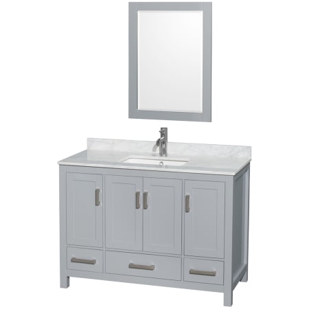 A large image of the Wyndham Collection WCS141448SUNSM24 Gray / White Carrara Marble Top / Brushed Chrome Hardware