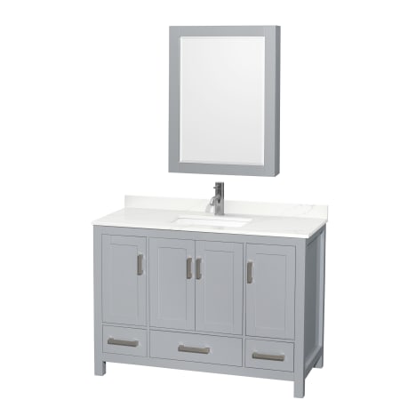 A large image of the Wyndham Collection WCS141448S-QTZ-UNSMED Gray / Giotto Quartz Top / Brushed Chrome Hardware