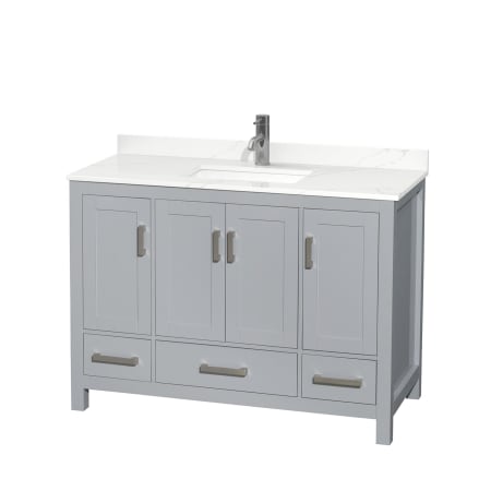 A large image of the Wyndham Collection WCS141448S-QTZ-UNSMXX Gray / Giotto Quartz Top / Brushed Chrome Hardware