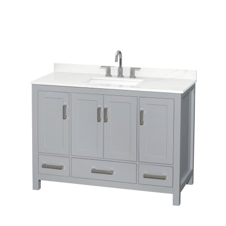 A large image of the Wyndham Collection WCS141448S-QTZ-US3MXX Gray / Giotto Quartz Top / Brushed Chrome Hardware