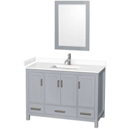 A large image of the Wyndham Collection WCS141448S-VCA-M24 Gray / White Cultured Marble Top / Brushed Chrome Hardware