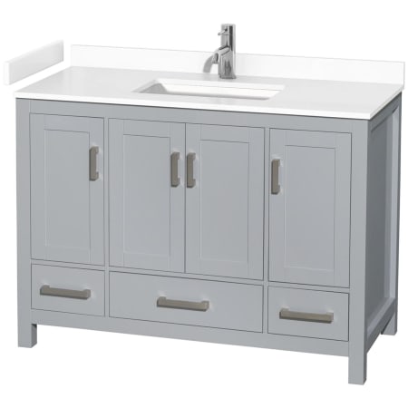 A large image of the Wyndham Collection WCS141448S-VCA-MXX Gray / White Cultured Marble Top / Brushed Chrome Hardware