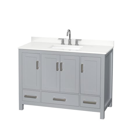 A large image of the Wyndham Collection WCS141448S-QTZ-US3MXX Gray / White Quartz Top / Brushed Chrome Hardware