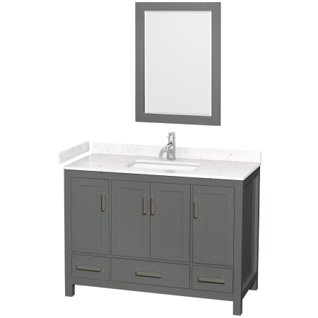 A large image of the Wyndham Collection WCS141448S-VCA-M24 Dark Gray / Carrara Cultured Marble Top / Brushed Chrome Hardware