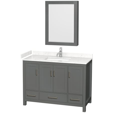 A large image of the Wyndham Collection WCS141448S-VCA-MED Dark Gray / Carrara Cultured Marble Top / Brushed Chrome Hardware