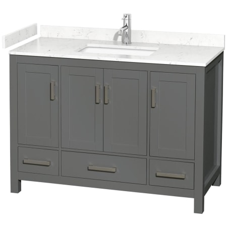 A large image of the Wyndham Collection WCS141448S-VCA-MXX Dark Gray / Carrara Cultured Marble Top / Brushed Chrome Hardware