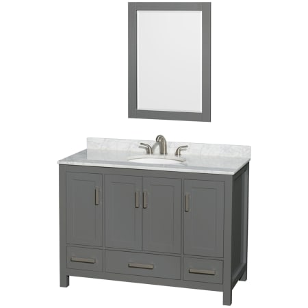 A large image of the Wyndham Collection WCS141448SUNOM24 Dark Gray / White Carrara Marble Top / Brushed Chrome Hardware