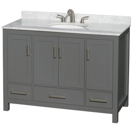 A large image of the Wyndham Collection WCS141448SUNOMXX Dark Gray / White Carrara Marble Top / Brushed Chrome Hardware