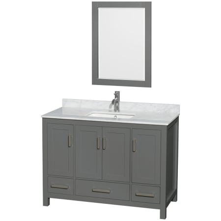 A large image of the Wyndham Collection WCS141448SUNSM24 Dark Gray / White Carrara Marble Top / Brushed Chrome Hardware