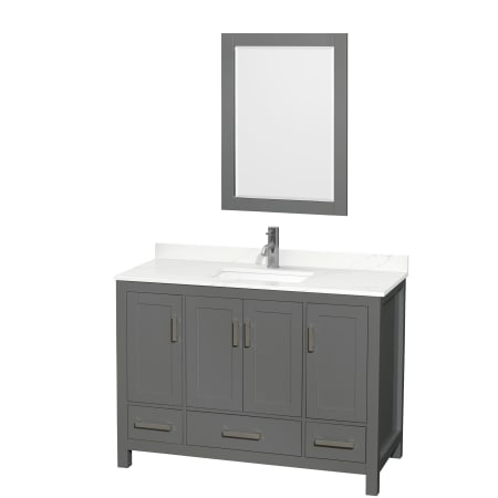 A large image of the Wyndham Collection WCS141448S-QTZ-UNSM24 Dark Gray / Giotto Quartz Top / Brushed Chrome Hardware