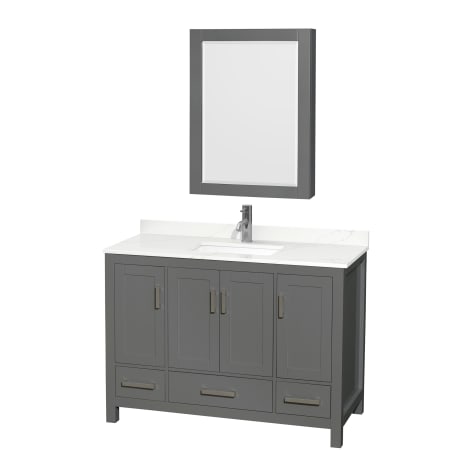 A large image of the Wyndham Collection WCS141448S-QTZ-UNSMED Dark Gray / Giotto Quartz Top / Brushed Chrome Hardware