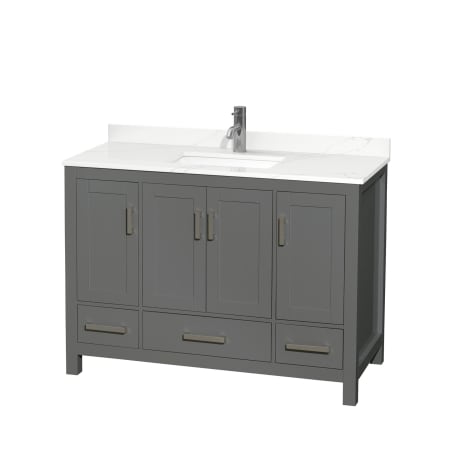 A large image of the Wyndham Collection WCS141448S-QTZ-UNSMXX Dark Gray / Giotto Quartz Top / Brushed Chrome Hardware