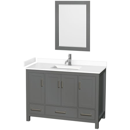 A large image of the Wyndham Collection WCS141448S-VCA-M24 Dark Gray / White Cultured Marble Top / Brushed Chrome Hardware