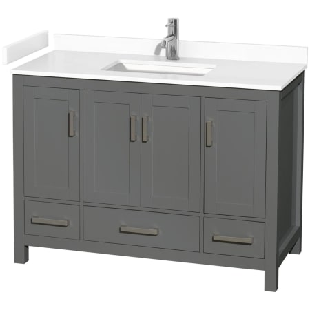 A large image of the Wyndham Collection WCS141448S-VCA-MXX Dark Gray / White Cultured Marble Top / Brushed Chrome Hardware