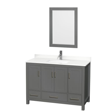 A large image of the Wyndham Collection WCS141448S-QTZ-UNSM24 Dark Gray / White Quartz Top / Brushed Chrome Hardware