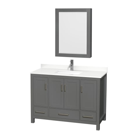 A large image of the Wyndham Collection WCS141448S-QTZ-UNSMED Dark Gray / White Quartz Top / Brushed Chrome Hardware