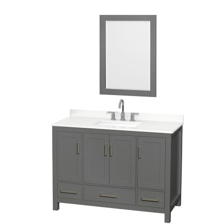 A large image of the Wyndham Collection WCS141448S-QTZ-US3M24 Dark Gray / White Quartz Top / Brushed Chrome Hardware