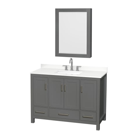 A large image of the Wyndham Collection WCS141448S-QTZ-US3MED Dark Gray / White Quartz Top / Brushed Chrome Hardware