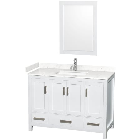 A large image of the Wyndham Collection WCS141448S-VCA-M24 White / Carrara Cultured Marble Top / Brushed Chrome Hardware