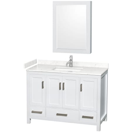 A large image of the Wyndham Collection WCS141448S-VCA-MED White / Carrara Cultured Marble Top / Brushed Chrome Hardware