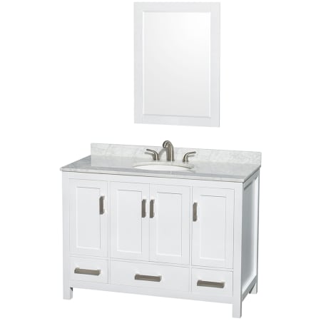 A large image of the Wyndham Collection WCS141448SUNOM24 White / White Carrara Marble Top / Brushed Chrome Hardware